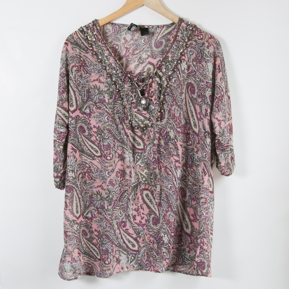 BKE Boutique Beaded Tunic Coverup Blouse